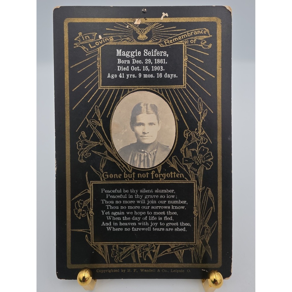 Antique Victorian Mourning Card w/ Photo – Maggie Seifers – Antique Memorial 4x6